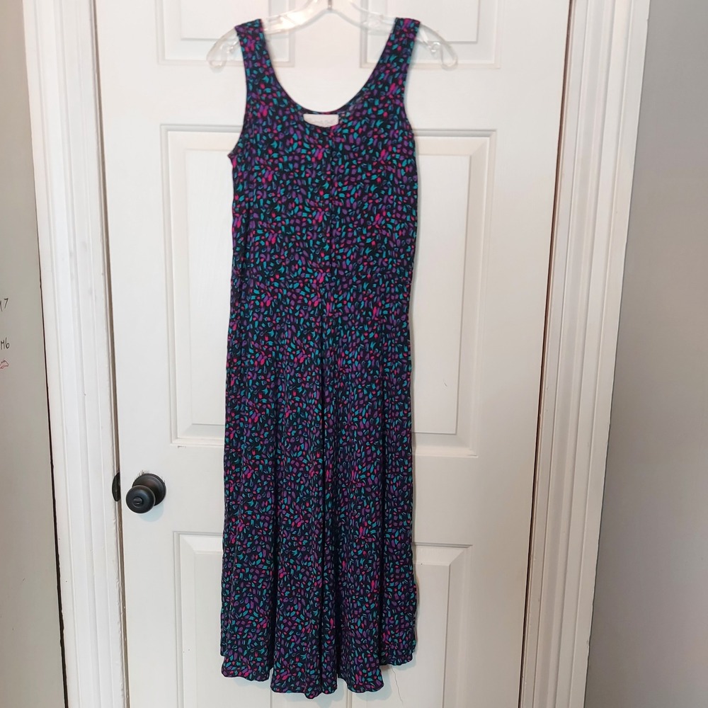 Benson & Smith Vintage 90s Rayon Abstract Print Button Front Midi Dress Size 3